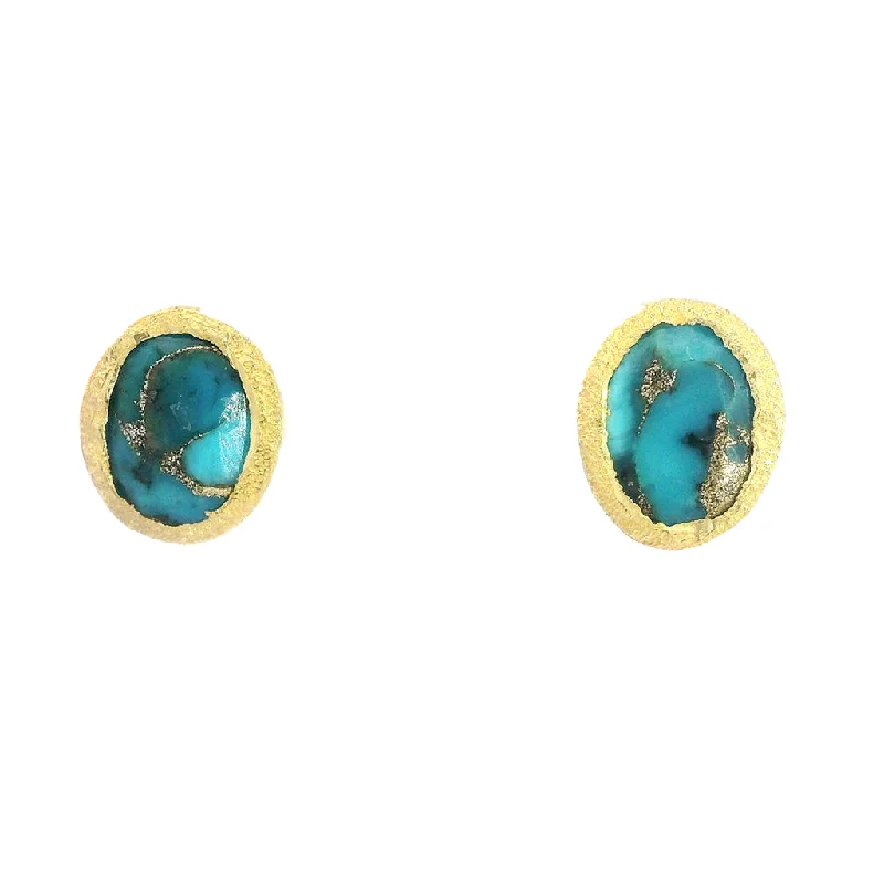 Affordable Luxury Jewelry – Style At A Great Price 18K Yellow Gold Vermeil Oval Turquoise Stud Earrings