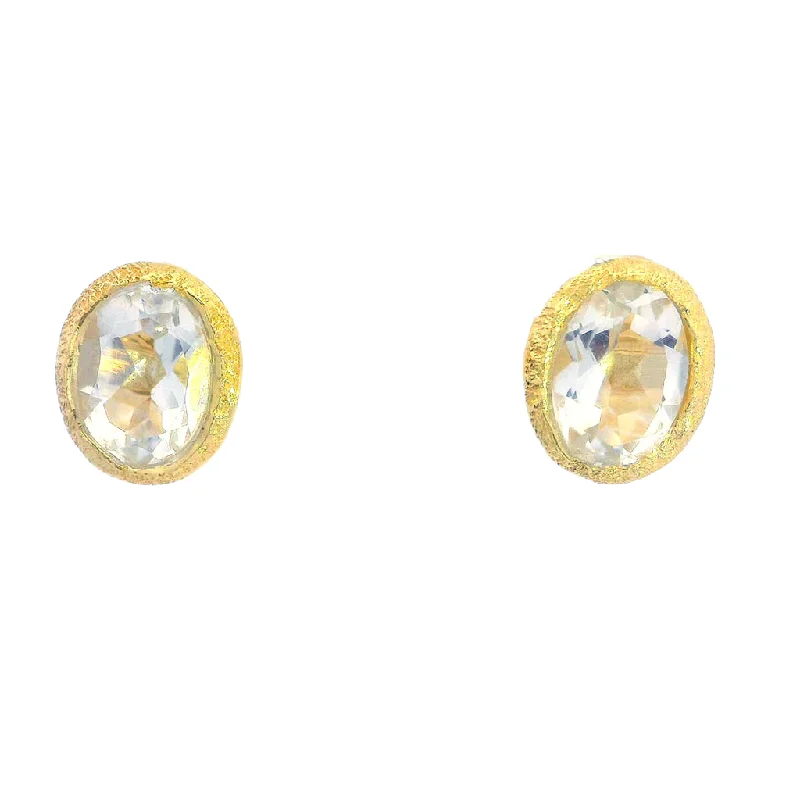 Your Perfect Accessory Now At The Best Price 18K Yellow Gold Vermeil Oval White Topaz Stud Earrings