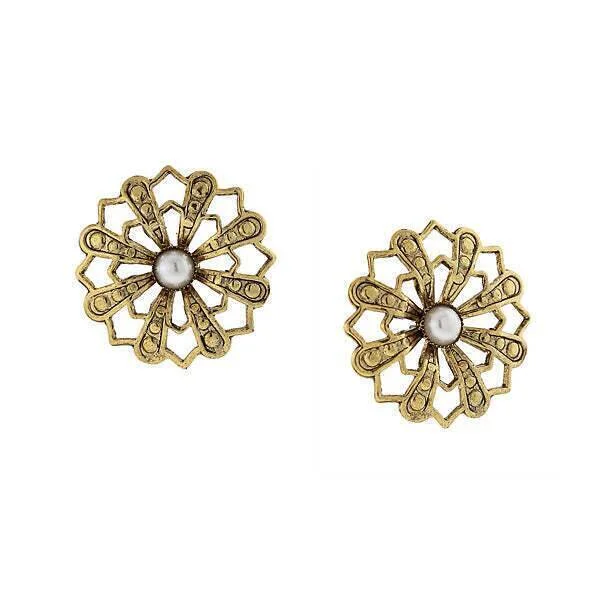 Jewelry Clearance Sale – Final Reductions 1928 Jewelry Flower & Faux Pearl Stud Earrings