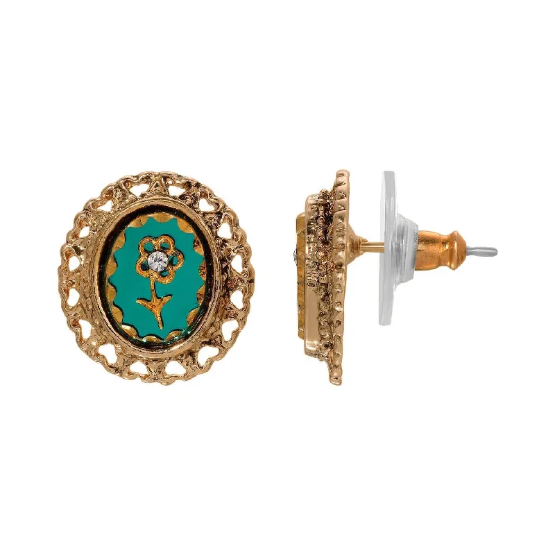 Elegant Designs, Unbeatable Discounts – Shop Jewelry Now 1928 Jewelry Intaglio Flower Emerald Green Glass Crystal Hearts Stud Earrings