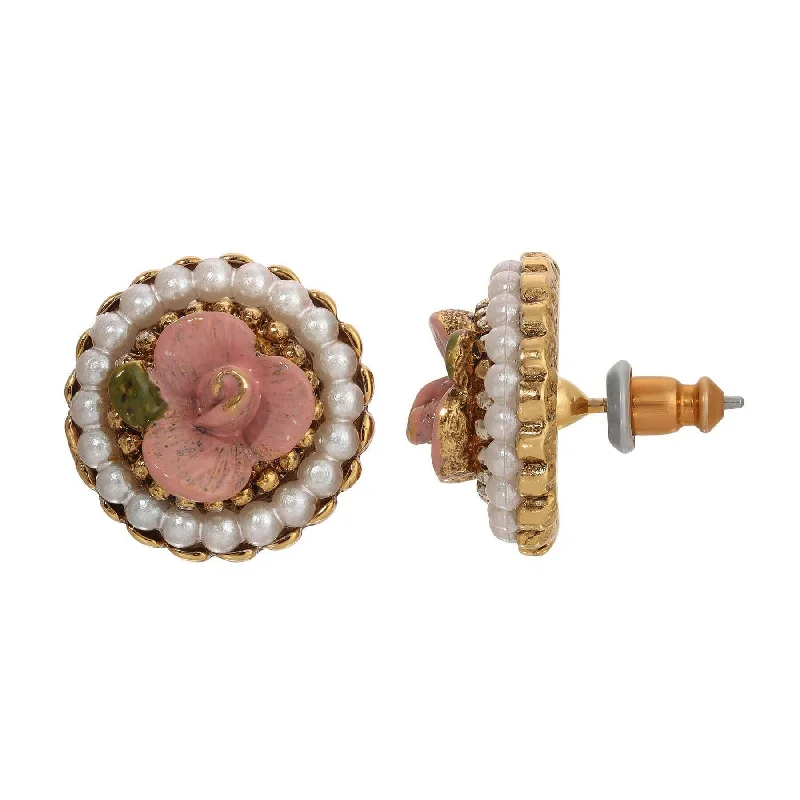 Seasonal Jewelry Deals – Elevate Your Style 1928 Jewelry Pearly Eden Pink Rose Enamel Faux Pearl Stud Earrings