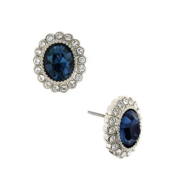 Trendy Minimalist Jewelry For Everyday Wear 1928 Jewelry Blue Oval Button Stud Earrings