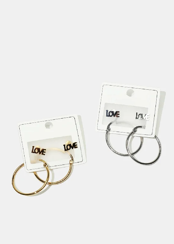Luxury Jewelry Without The Luxury Price Tag 2-Pair Hoop & "LOVE" Stud Earrings