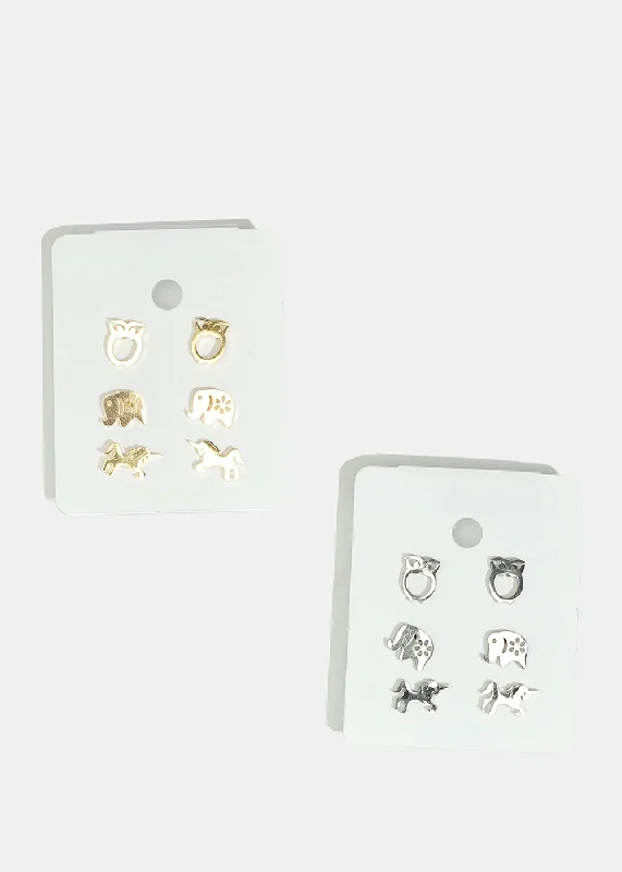 Don't Miss Out On Jaw-Dropping Jewelry Discounts 3-Pair Animal Stud Earrings