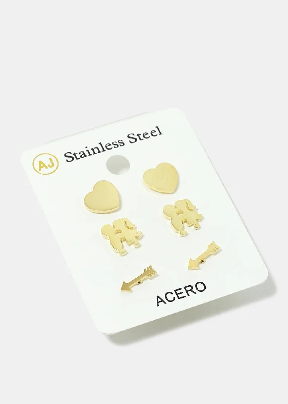 Personalized Jewelry Sale – Unique Gifts At Low Prices 3-Pair Arrow & Heart Stud Earrings