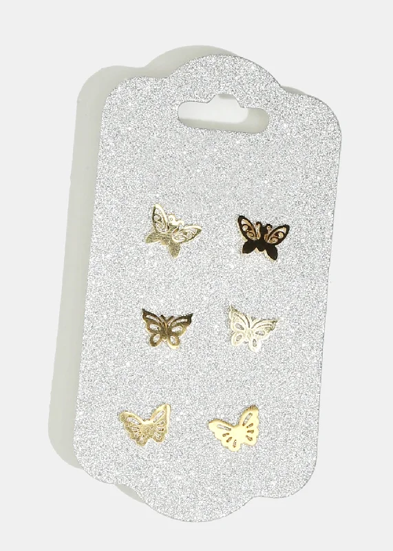 Flash Deals On Fine Jewelry – Shop Before It's Gone 3-Pair Butterfly Stud Earrings