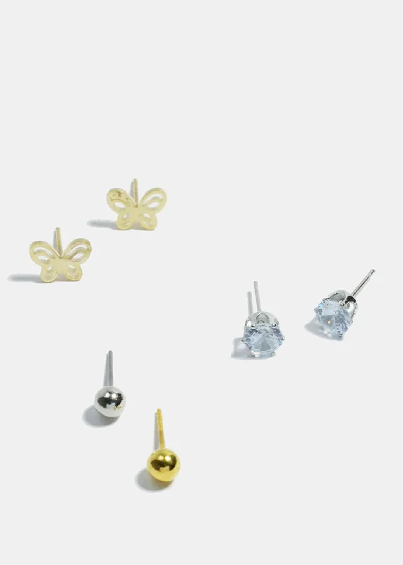 The Perfect Jewelry Piece At The Perfect Price 3-Pair Butterfly Stud Earrings