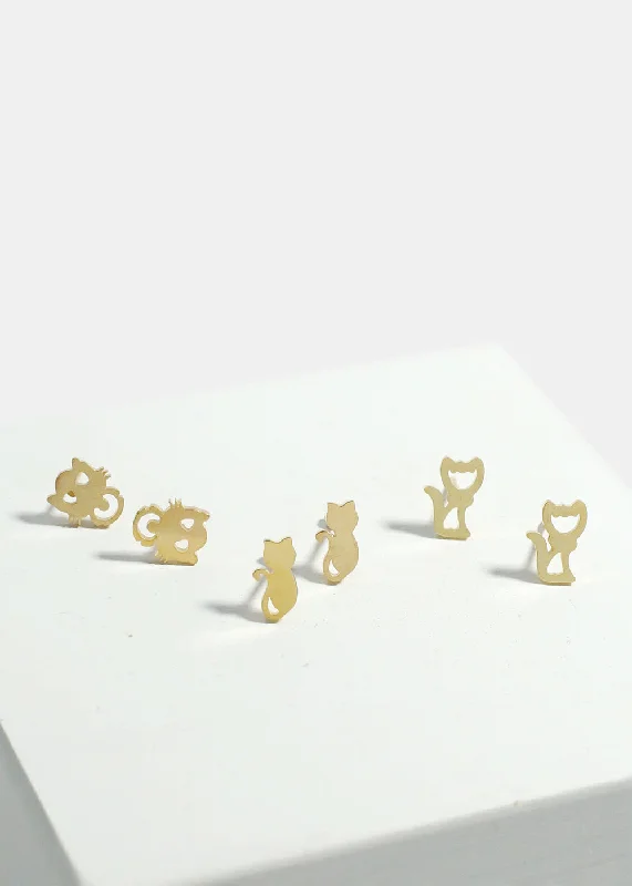 Flash Jewelry Sale – Get Stunning Pieces At Low Prices 3-Pair Cats Stud Earrings Set