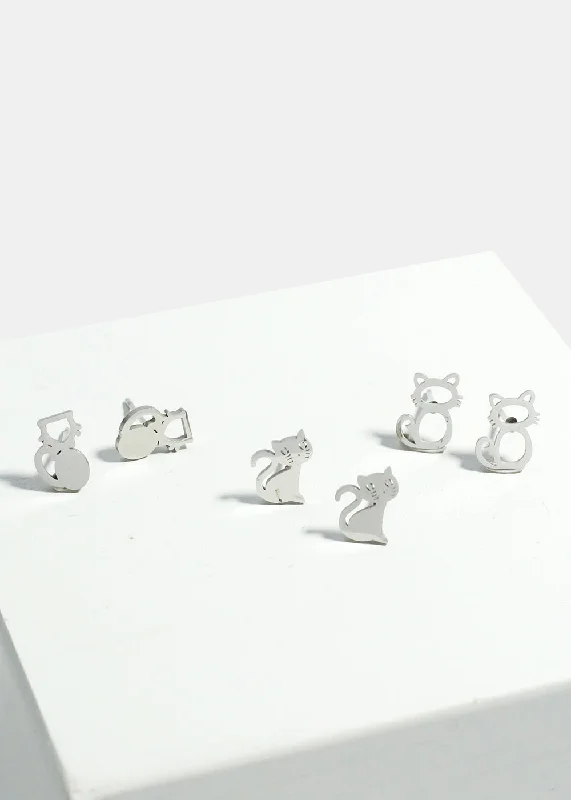 Jewelry Sale Alert – Shop Timeless Elegance Today 3-Pair Cats Stud Earrings