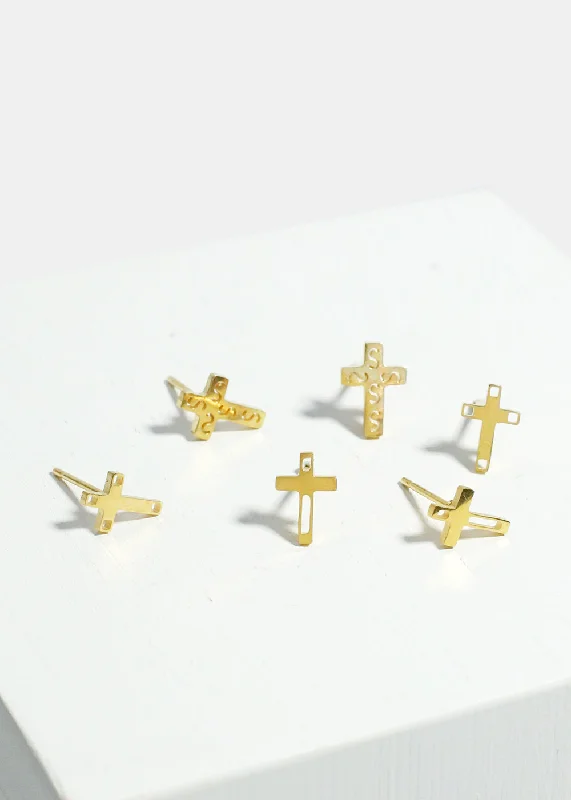 High-End Jewelry, Now More Affordable Than Ever 3-Pair Cross Stud Earrings