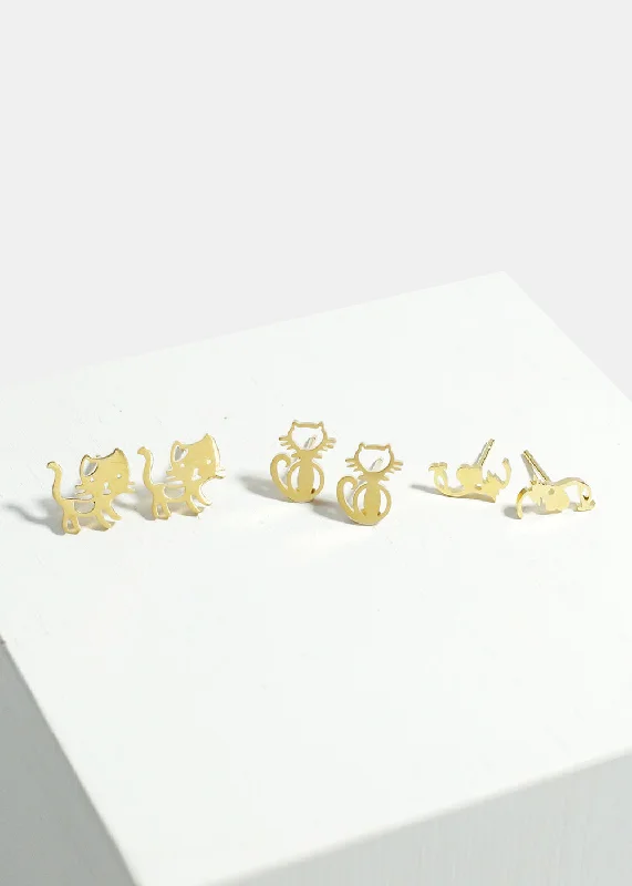 Best Jewelry Deals – Shop Premium Pieces At Great Prices 3-Pair Cute Cats Stud Earrings