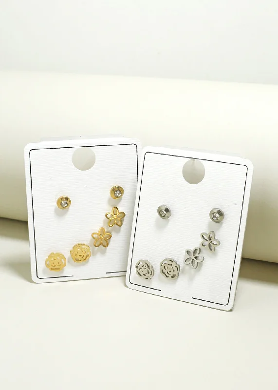 High-End Sparkle, Low-End Prices – Jewelry Sale Live 3-Pair Flower & Rose Stud Earrings