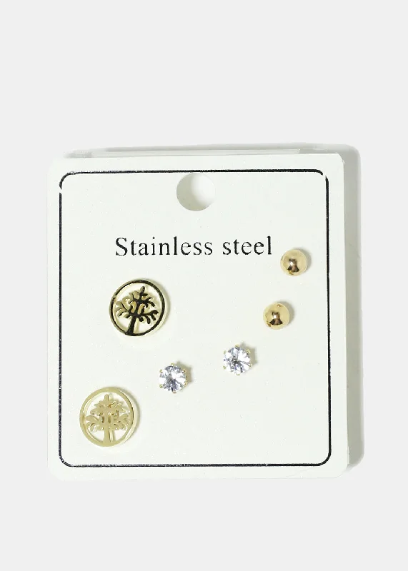 Timeless Elegance Now At Special Discounts 3-Pair Stainless Steel Stud Earrings