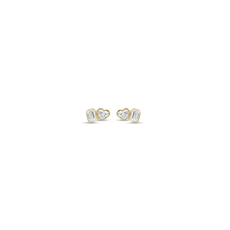 Dainty Floral Jewelry For Feminine Elegance Heart & Emerald-Cut Diamond Duet Stud Earrings Dainty Floral Jewelry For Feminine Elegance Heart & Emerald-Cut Diamond Duet Stud Earrings