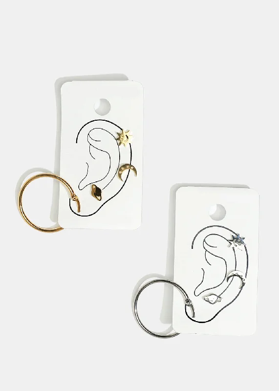 Classic And Modern Jewelry Styles On Sale 4-Pair Space Design Stud Earrings & Hoop