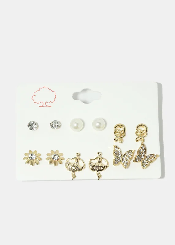 Best Jewelry Deals – Premium Quality At Exclusive Discounts 6-Pair Butterfly & Flower Stud Earrings