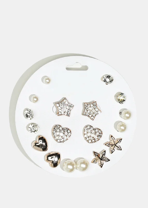 Big Discounts On Elegant Jewelry Collections 9-Pair Multi-Design Stud Earrings