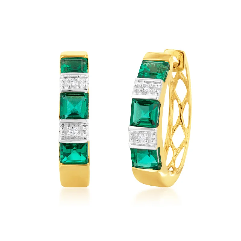 The Perfect Jewelry Piece At The Perfect Discount 9ct Created Emerald and Diamond Huggies