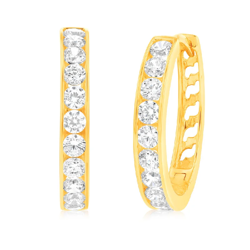 Grab Your Favorite Jewelry At The Lowest Prices 9ct Radiant Yellow Gold Cubic Zirconia Hoop Earrings