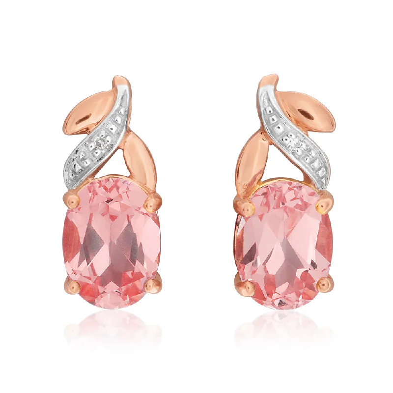 Jewelry Deals That Outshine The Rest 9ct Rose Gold Created Peach Sapphire & Diamond Studs