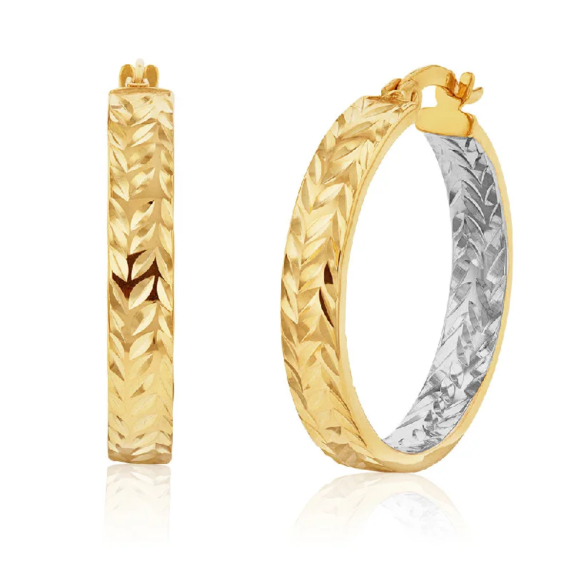 Shop Modern Jewelry Collections With Exclusive Discounts 9ct Silverfilled Yellow And White Gold Double Side Diamond Cut 20mm Hoop Earrings