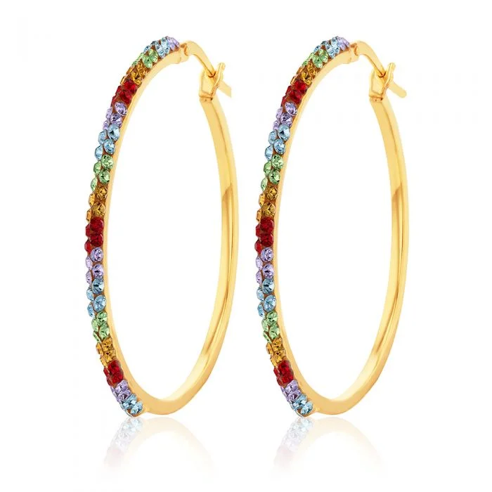 Jewelry Sale Alert – Shop Timeless Elegance Today 9ct Silverfilled Yellow Gold Coloured Crystals 30mm Hoop Earrings