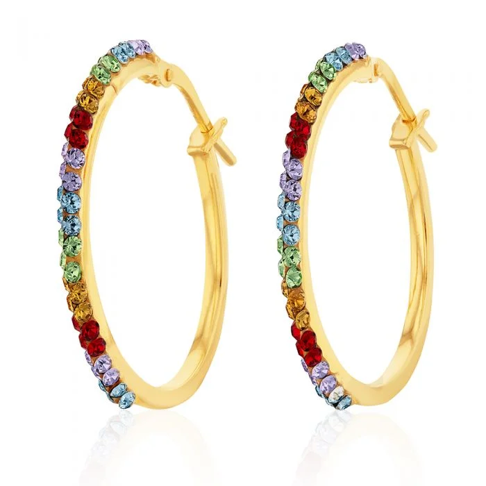 High-End Sparkle, Low-End Prices – Jewelry Sale Live 9ct Silverfilled Yellow Gold Rainbow Multi-Colour Crystal Hoop Earrings