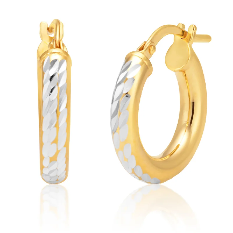 Celebrate Every Occasion With Sparkling Savings 9ct Two-Tone Gold Filled 10mm Diamond Cut Hoop Earrings