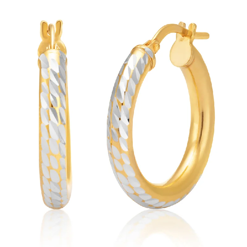 Buy More, Save More On Stunning Jewelry Designs 9ct Two-Tone Gold Filled 15mm Diamond Cut Hoop Earrings