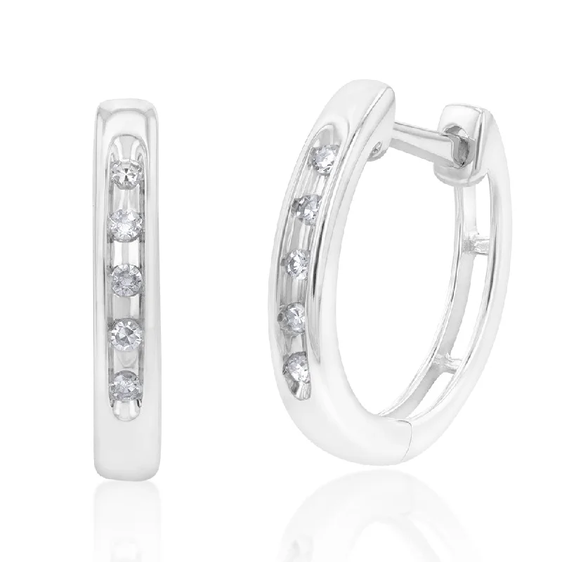 Luxury Jewelry At Unbeatable Discounts 9ct White Gold Diamond Hoop Huggie Earrings