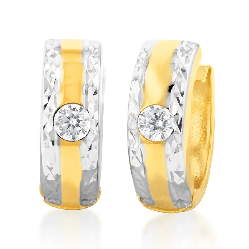 Jewelry Clearance Event – Stock Up Before It's Over 9ct Yellow And White Gold Silverfilled Cubic Zirconia 10mm Hoop Earrings