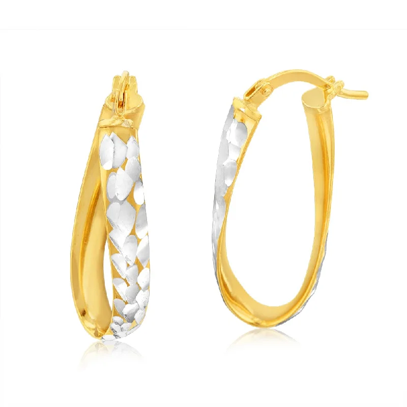 Elegant Designs, Unbeatable Discounts – Shop Jewelry Now 9ct Yellow And White Gold Silverfilled Diamond Cut Oval Hoop Earrings