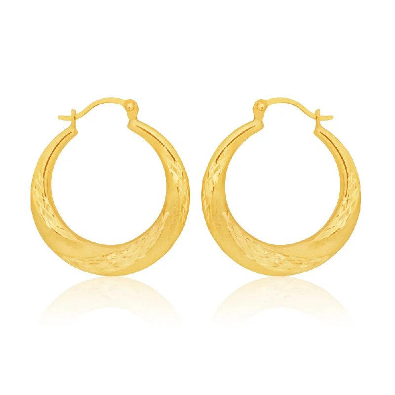 Shop Dazzling Jewelry With Special Promotional Discounts 9ct Yellow Gold 15mm Creole With Diamond Cut Pattern Earrings