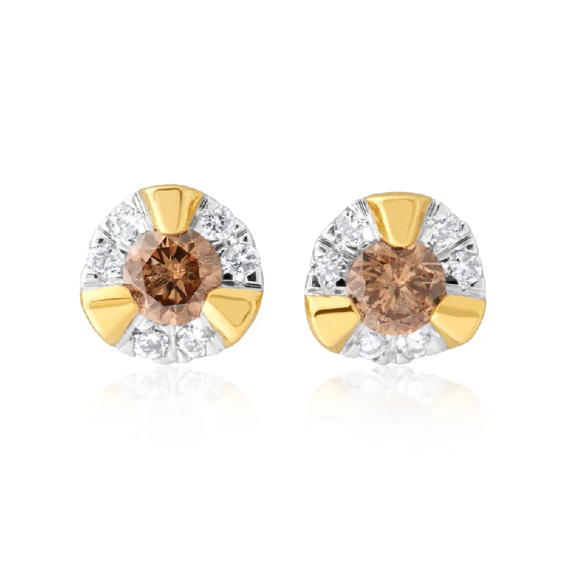 Customized Silver Jewelry For Unique Style 9ct Yellow Gold Australian Champagne Diamond Earrings with 1/4 Carat of Diamonds