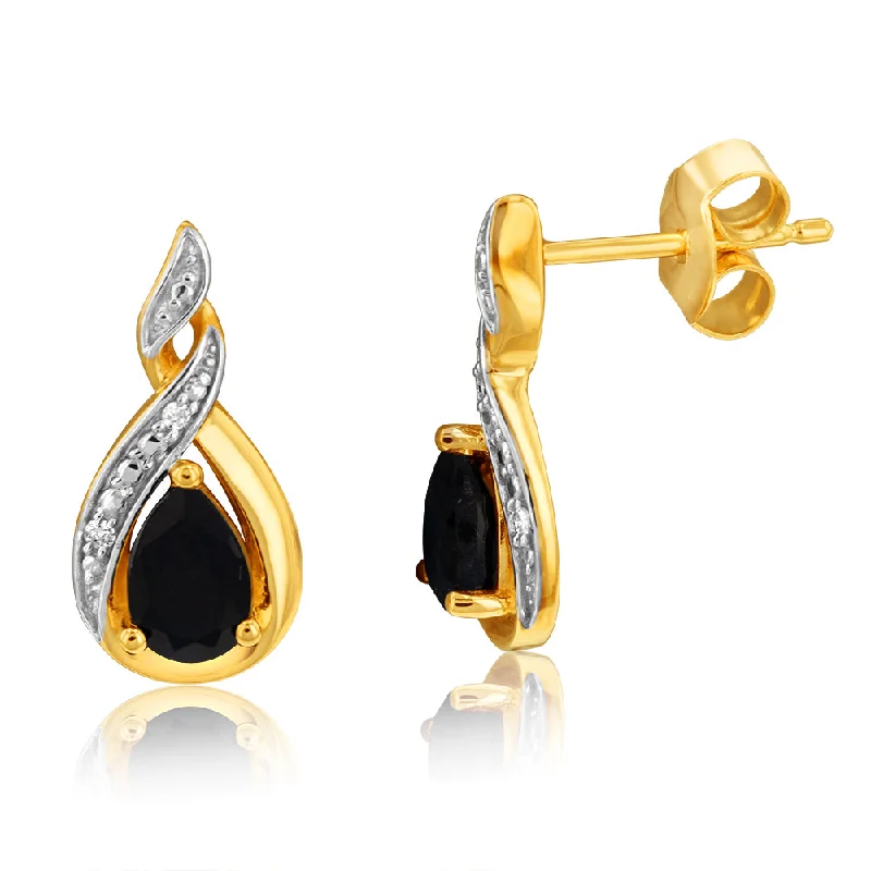Trendy Minimalist Jewelry For Everyday Wear 9ct Yellow Gold Diamond And Sapphire Drop Earrings