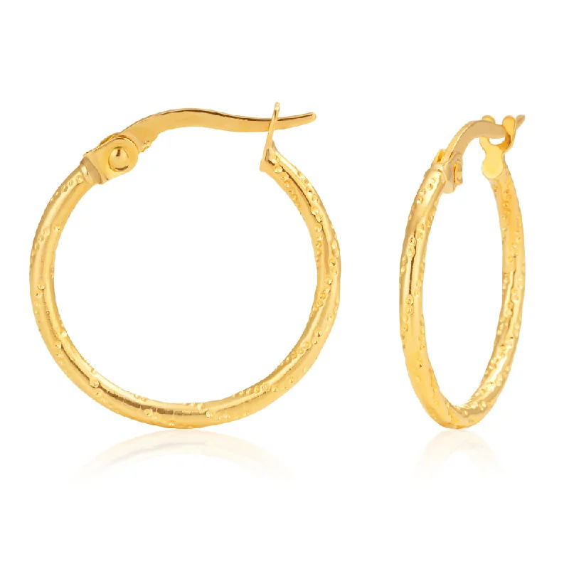 Celebrate Every Occasion With Sparkling Savings 9ct Yellow Gold Diamond Cut 15mm Hoop Earrings Celebrate Every Occasion With Sparkling Savings 9ct Yellow Gold Diamond Cut 15mm Hoop Earrings