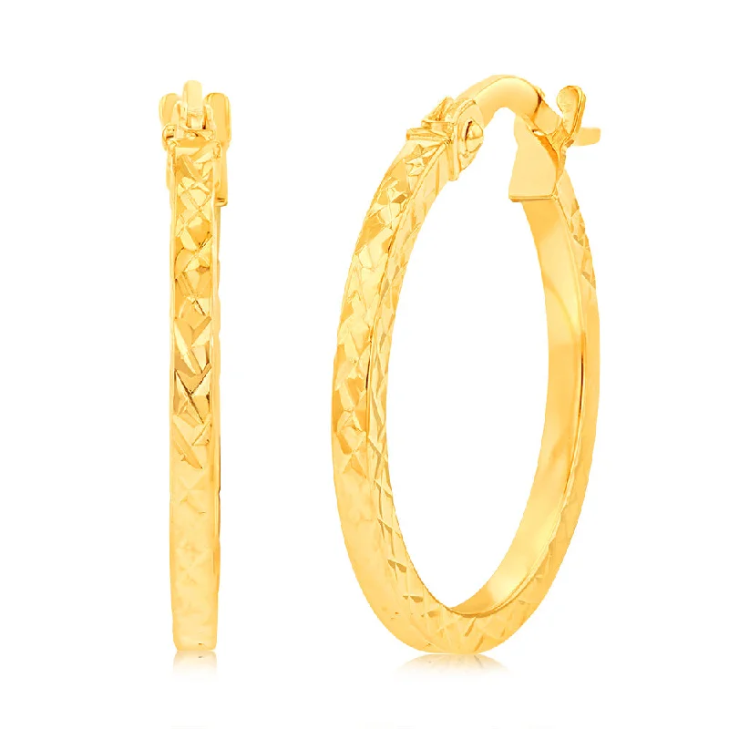 Shop Dazzling Jewelry At The Best Prices 9ct Yellow Gold Diamond Cut 15mm Hoop Earrings