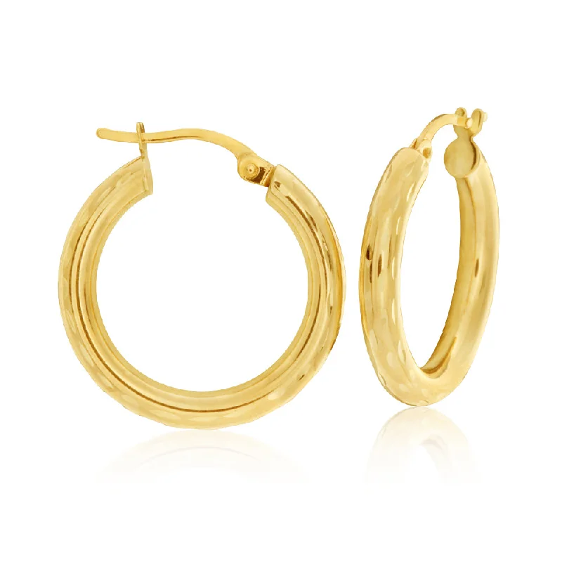 Everyday Jewelry Essentials Now On Sale 9ct Yellow Gold Diamond Cut 15MM Hoop Earrings