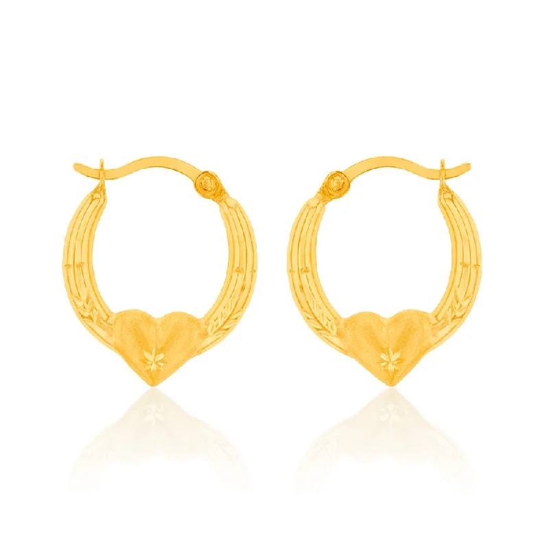 The Perfect Jewelry Piece At The Perfect Discount 9ct Yellow Gold Diamond Cut Heart On Hoop Earrings The Perfect Jewelry Piece At The Perfect Discount 9ct Yellow Gold Diamond Cut Heart On Hoop Earrings