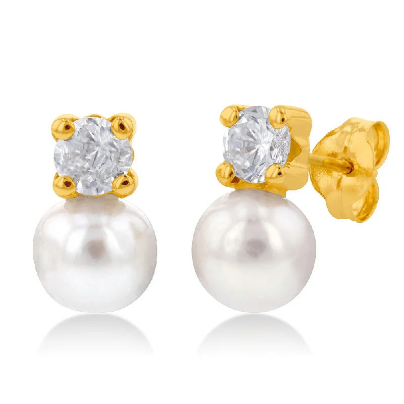 Huge Markdowns On Premium Jewelry Styles 9ct Yellow Gold Freshwater Pearl and Zirconia Studs