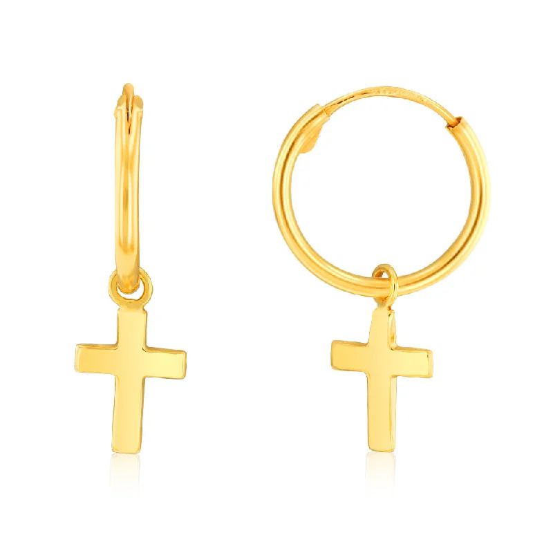 Your Dream Jewelry At Dream Prices 9ct Yellow Gold Polished Cross On 12mm Hoop Earrings