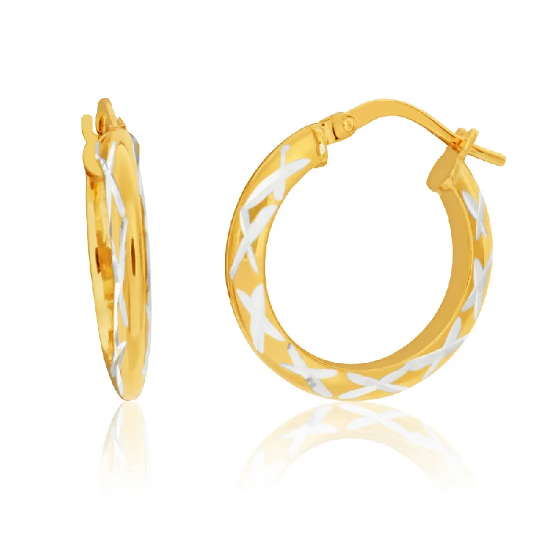 Exclusive Gemstone Jewelry At Special Prices 9ct Yellow Gold Silver Filled Criss Cross Diamond Cut 15mm Hoops Earrings