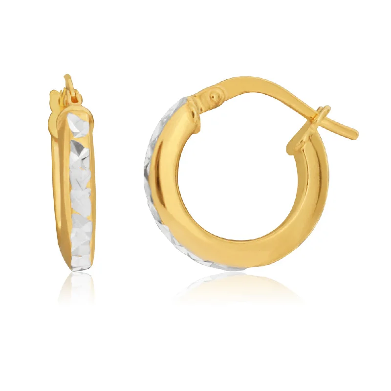 Seasonal Jewelry Sale – Upgrade Your Collection 9ct Yellow Gold Silver Filled Diamond Cut 10mm Hoops Earrings