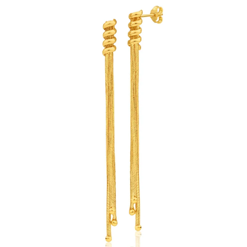 The Perfect Jewelry Piece At The Perfect Price 9ct Yellow Gold Silver Filled Fancy Graduated Three String Drop Earrings