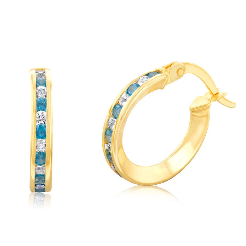 Fashion-Forward Jewelry At Exclusive Discounts 9ct Yellow Gold Silverfilled Blue Cubic Zirconia 10mm Hoop Earrings
