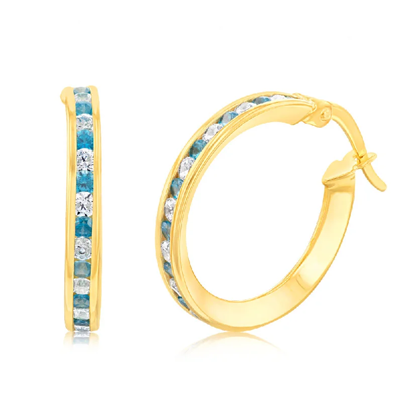 Fashion-Forward Geometric Jewelry For Contemporary Style 9ct Yellow Gold Silverfilled Blue Cubic Zirconia 15mm Hoop Earrings