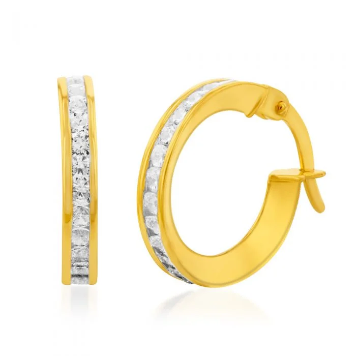 Seasonal Jewelry Deals – Elevate Your Style 9ct Yellow Gold Silverfilled Cubic Zirconia On 10mm Hoop Earring