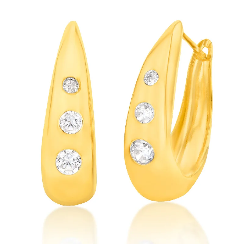 Handmade Pearl Jewelry For Timeless Elegance 9ct Yellow Gold Silverfilled CZ On Hinged Hoop Earrings