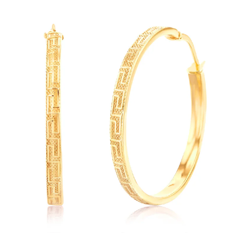 Unique Jewelry Designs Now At Discounted Rates 9ct Yellow Gold Silverfilled Greek Key Hoop Earrings