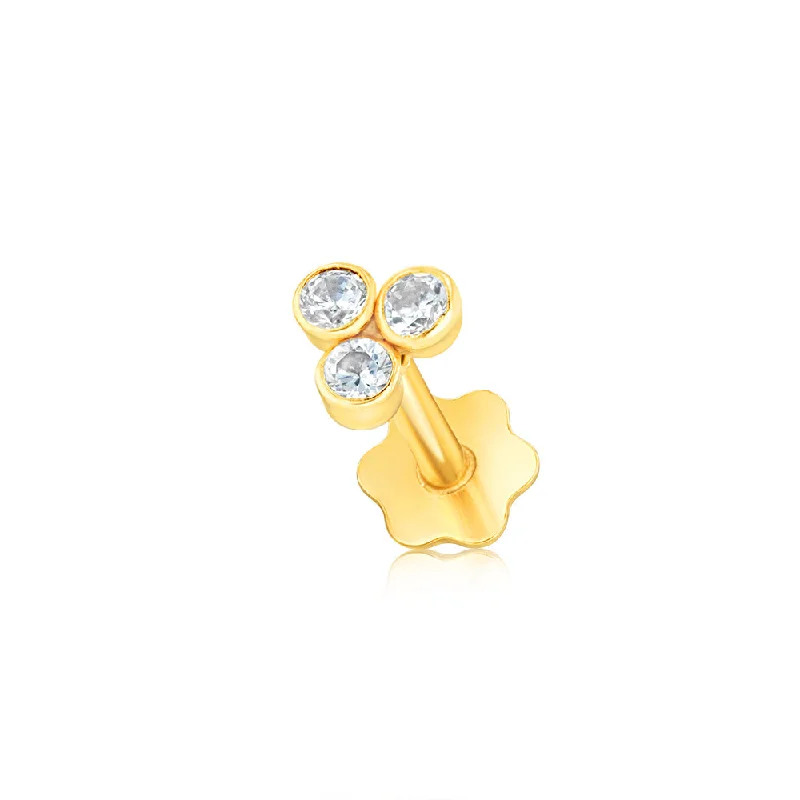 Must-Have Jewelry Pieces At Reduced Prices 9ct Yellow Gold Three Zirconia Labret Stud Earring (Single only)
